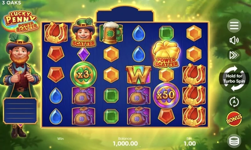 Lucky Penny Power Scatter – Power Scatter-symbol med en gullmynt og bakgrunnsbelysning